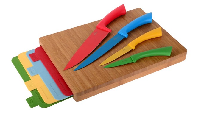 colour coded wooden chopping boards